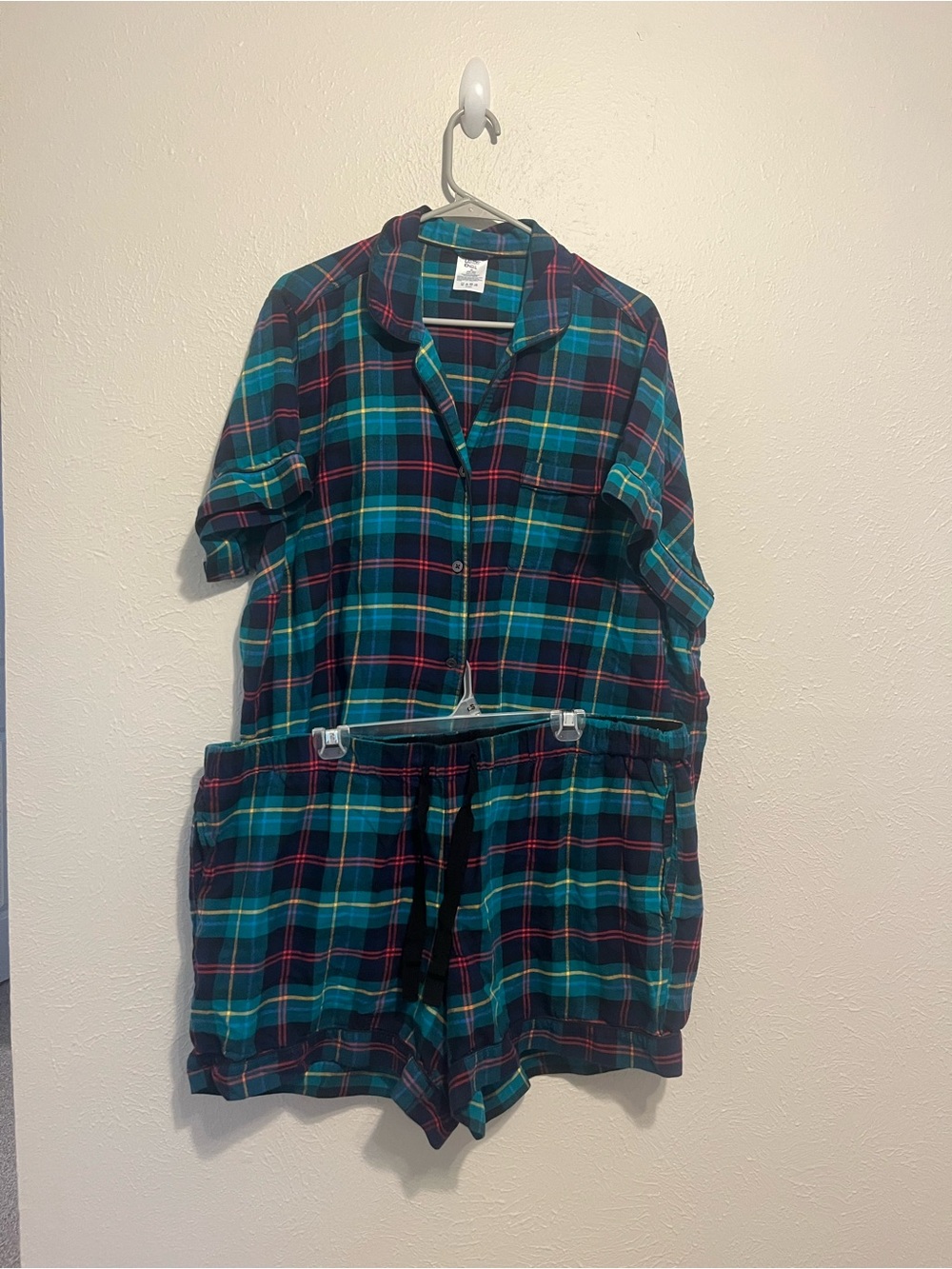 Lands End Women’s Two Piece Pajama PJ Set Short Sleeve Shorts Colorful Plaid 2X